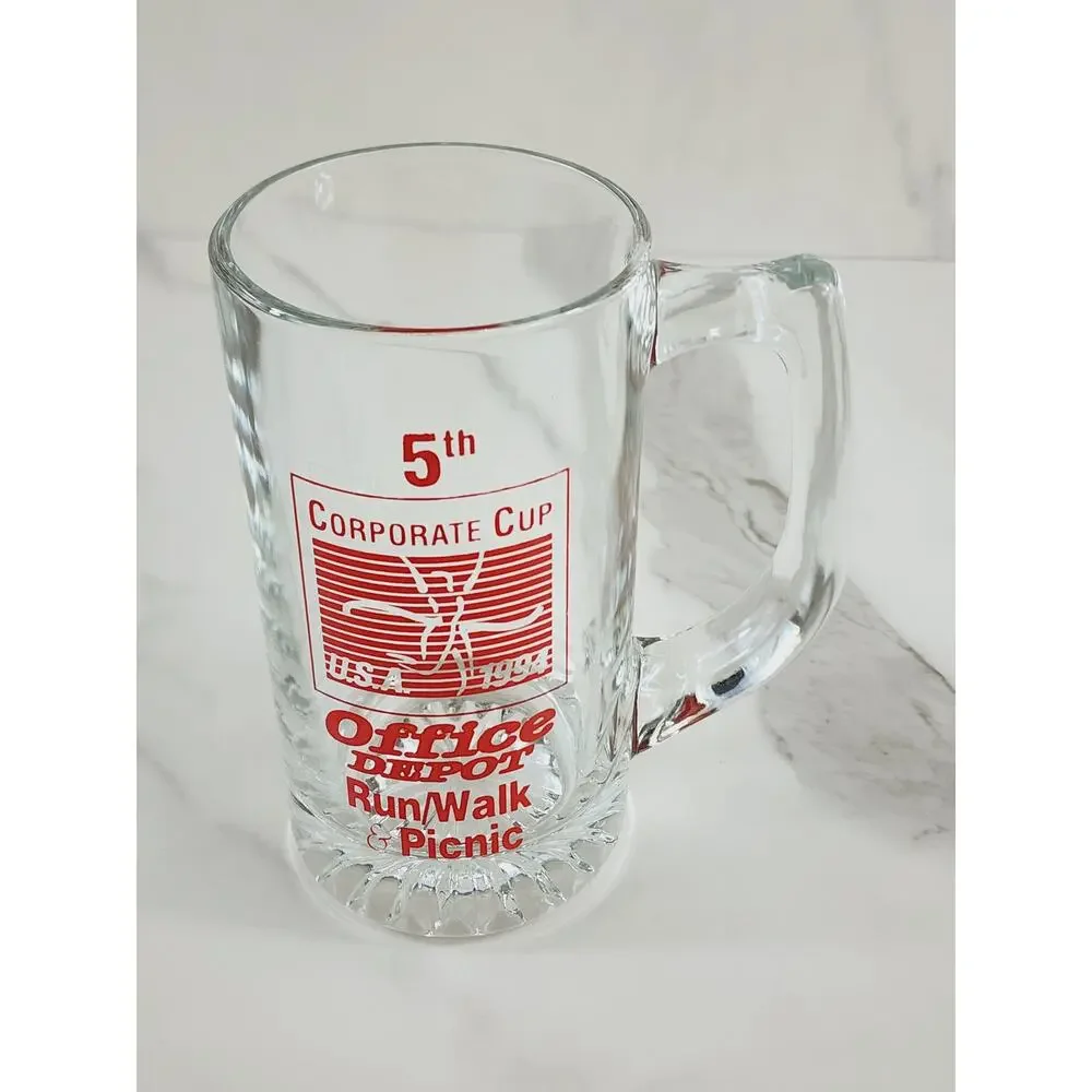 Office Depot Mug Beer Glass Corporate Cup Run Walk Picnic 1994 USA 5 1/2